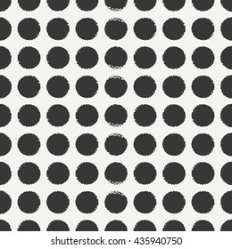 Hand drawn geometric seamless ink polka dot pattern. Wrapping paper. Abstract vector background. Round brush strokes. Casual polka dot texture. Doodle. Dry brush. Rough edges ink illustration.