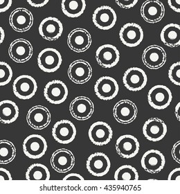 Hand drawn geometric seamless ink polka dot pattern. Wrapping paper. Abstract vector background. Round brush strokes. Casual polka dot texture. Doodle. Dry brush. Rough edges ink illustration.