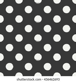 Hand drawn geometric seamless ink polka dot pattern. Wrapping paper. Abstract vector background. Round brush strokes. Casual polka dot texture. Doodle. Dry brush. Rough edges ink illustration.