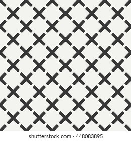 Hand drawn geometric seamless ink pattern with brush strokes. Wrapping paper. Abstract vector background. Brush strokes. Texture with crosses or pluses. Dry brush. Rough edges ink illustration.