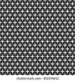 Hand drawn geometric seamless ink pattern with brush strokes. Wrapping paper. Abstract vector background. Brush strokes. Texture with crosses or pluses. Dry brush. Rough edges ink illustration.