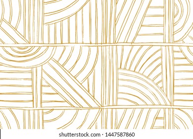 Hand drawn geometric seamless pattern. Abstract background with horizontal, diagonal and vertical lines, semicircles. Graphic illustration. 