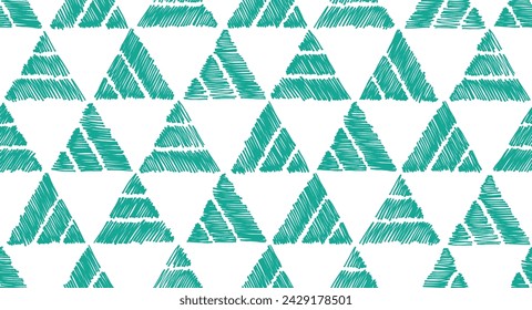Hand drawn geometric seamless pattern with grey striped triangles.
