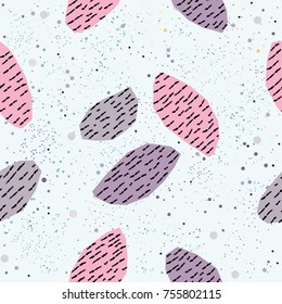 Hand Drawn Geometric Seamless Pattern on white with dots. Vector Illustration