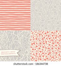 Hand drawn geometric seamless patterns set. Vector illustration 