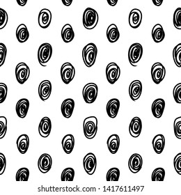 Hand drawn geometric seamless repeat pattern. Wet brush spiral strokes texture - Vector
