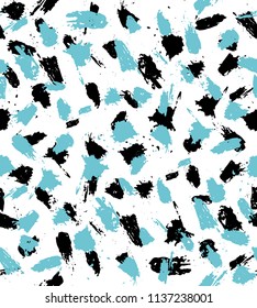 Hand Drawn Geometric Seamless Vector Pattern with Blue and Black Scribbles Brush Stripes Isolated on a White Background. Street Style Abstract Design. Creative Repeatable Graphic. Abstract Doodles.