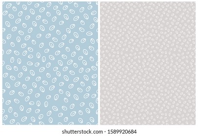 Hand Drawn Geometric Seamless Vector Patterns. White Abstract Petals Isolated on a Light Blue and Light Gray Backgrounds. Pastel Color Infantile Style Geometric Repeatable Print for Fabric, Textile.