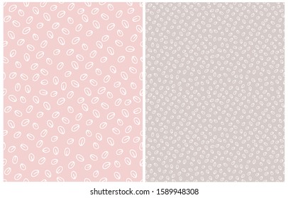 Hand Drawn Geometric Seamless Vector Patterns. White Abstract Petals Isolated on a Light Pink and Light Brown Backgrounds. Pastel Color Infantile Style Geometric Repeatable Print for Fabric, Textile.