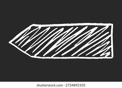 Handgezeichnete geometrische Form, Pfeil mit ausdrucksvollen Markierungsstrichen. Primitive abstrakte Doodle in schrulliger Stimmung, Buntstift quietschen.