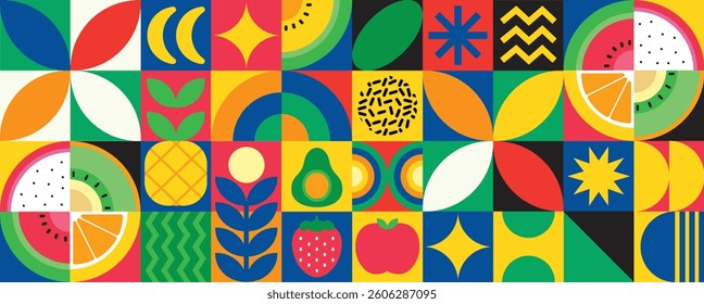 Hand drawn geometric shape floral and fruits vector illustration