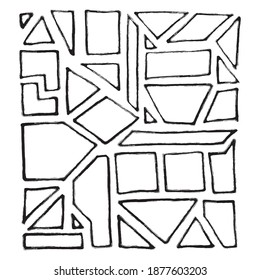 Hand drawn geometric shapes isolated on white background. Set of geometric figures: squares, rhombus, rectangles, triangles drawing in doodle style. Vector  brush textured illustration 