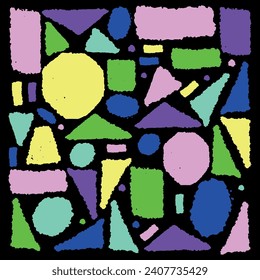 Hand drawn geometric shapes. Scratchy strokes with rough edges