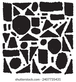 Hand drawn geometric shapes. Scratchy strokes with rough edges