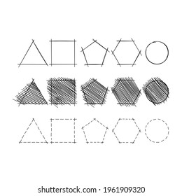 hand drawn geometric shapes. triangle, square, pentagon, hexagonal and circle shapes