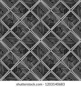 Hand drawn geometric stripes line pattern in black and white colors vector illustration. Tribal ethnic abstract trendy drawing with natural ornament ready for fashion print and textile wrapping.