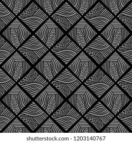 Hand drawn geometric stripes line pattern in black and white colors vector illustration. Tribal ethnic abstract trendy drawing with natural ornament ready for fashion print and textile wrapping.