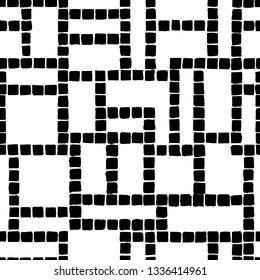 Hand drawn geometric tile with abstract maze motif. Seamless vector pattern