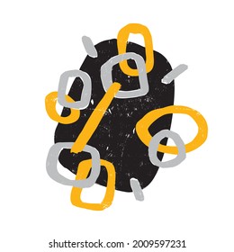 Hand Drawn Geometric Vector Illustration. Yellow, Gray and Black Circles and Dots on a White Background. Simple Infantile Style Abstract Modern Print. Minimalist Art ideal for Poster,Card, Decoration.