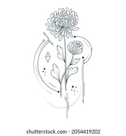 Hand drawn geometrical chrysanthemum. Vector illustration for greeting cards and invitations.