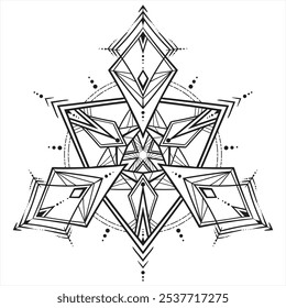 Hand drawn Geometrical Mandala. Vector Outline Isolated Tattoo Illustration for Coloring Book Page