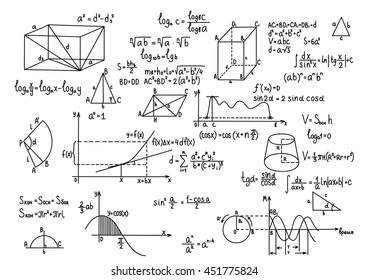 Hand drawn geometry formulas Science knowledge education.