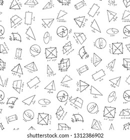 Hand drawn geometry supplies in seamless pattern. Vector illustration