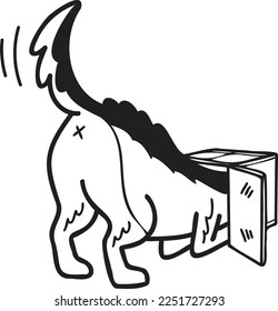 Hand Drawn German Shepherd Dog playing with box illustration in doodle style isolated on background