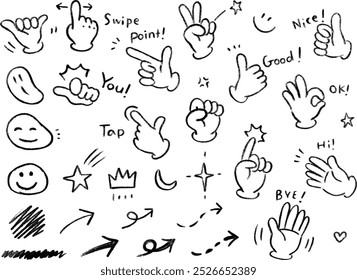 Hand drawn hand gesture icons vector set -simple cute set