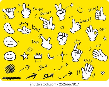 Hand drawn hand gesture icons vector set - simple cute set