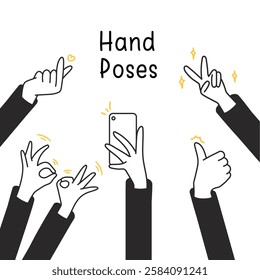 Hand drawn hand Gesture Illustration Various expressive hand poses in minimalistic style. Perfect for social media, communication themes, digital marketing, icons, posters, and modern design projects.