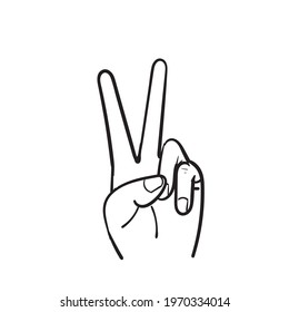 hand drawn Hand gesture V sign for victory or peace line art vector icon