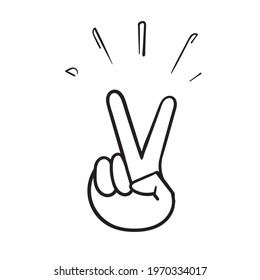hand drawn Hand gesture V sign for victory or peace line art vector icon