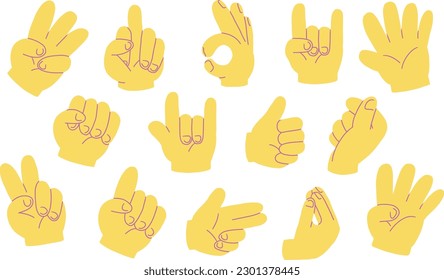 Hand drawn hand gestures. Hand gesture emojis.