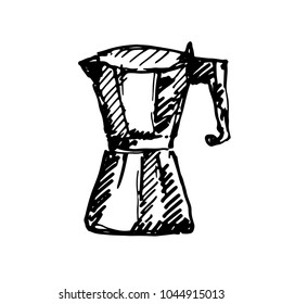 Hand drawn geyser coffee maker. Sketch, vector illustration.