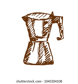 Hand drawn geyser coffee maker. Sketch, vector illustration.