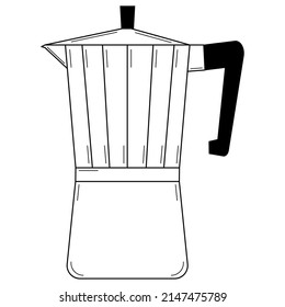 Hand drawn geyser coffee maker. Equipment for making ground coffee. Doodle style. Vector 