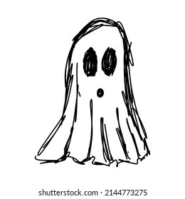 Hand drawn ghost. Black and white. Vector illustration in doodle style on white background