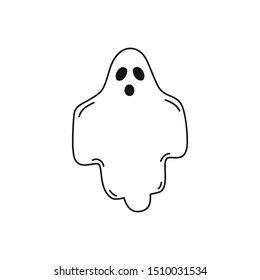 Hand drawn Ghost in the Blanket isolated on a white. Sketch. Halloween concept. Vector illustration.