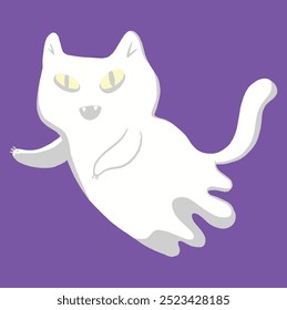 Hand Drawn ghost cat on a purple background