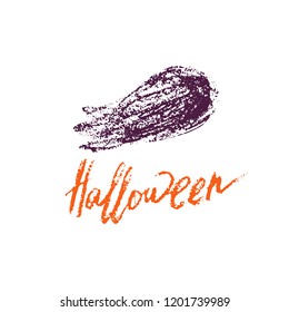 Hand drawn ghost with lettering Halloween on white background. Can be used for poster, banner, flyer, invitation and web design. Vector illustration.