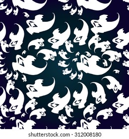 Hand Drawn Ghosts Seamless Pattern. Halloween Holiday Background.  Vector illustrations.