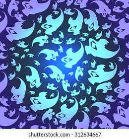 Hand Drawn Ghosts Seamless Pattern. Halloween Holiday Background.  Vector illustrations.