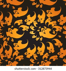 Hand Drawn Ghosts Seamless Pattern. Halloween Holiday Background.  Vector illustrations.