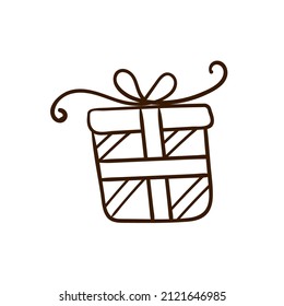 Hand drawn Gift box. Birthday clipart in doodle style.  Vector Isolated illustration on a white background.