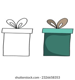 Hand  drawn gift box for birthday, christmas, new years eve, romantic date or a party. in black and white and colored