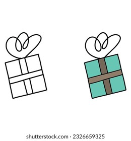 Hand  drawn gift box for birthday, christmas, new years eve, romantic date or a party. in black and white and colored