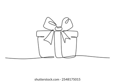 Hand drawn gift box continuous one line icon. Present with ribbon bow single line vector illustration in doodle style. Contour linear sign design