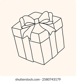 Hand Drawn Gift Box. Doodle Vector.
