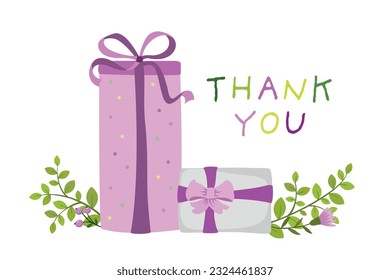 Handgezeichnete Geschenkbox und Blumenstrauß.